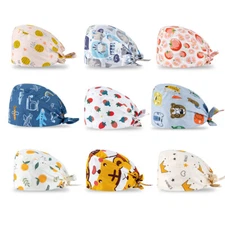 Print Scrub Nurse Hat Surgical Nurse Cap Doctor Cotton Bouffant Head Cover Hats&
