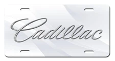 Cadillac Logo Vanity  Aluminum License Plate Tag Silver White Gray
