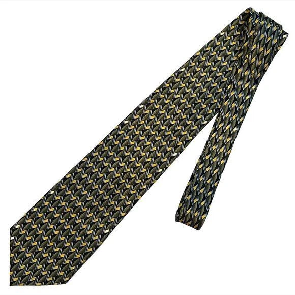 Corbata ROMARIO MANZINI Hombre Patrón Diamante 3.75" - 100% Seda - Oliva Negro Amarillo Foto 3 de 4