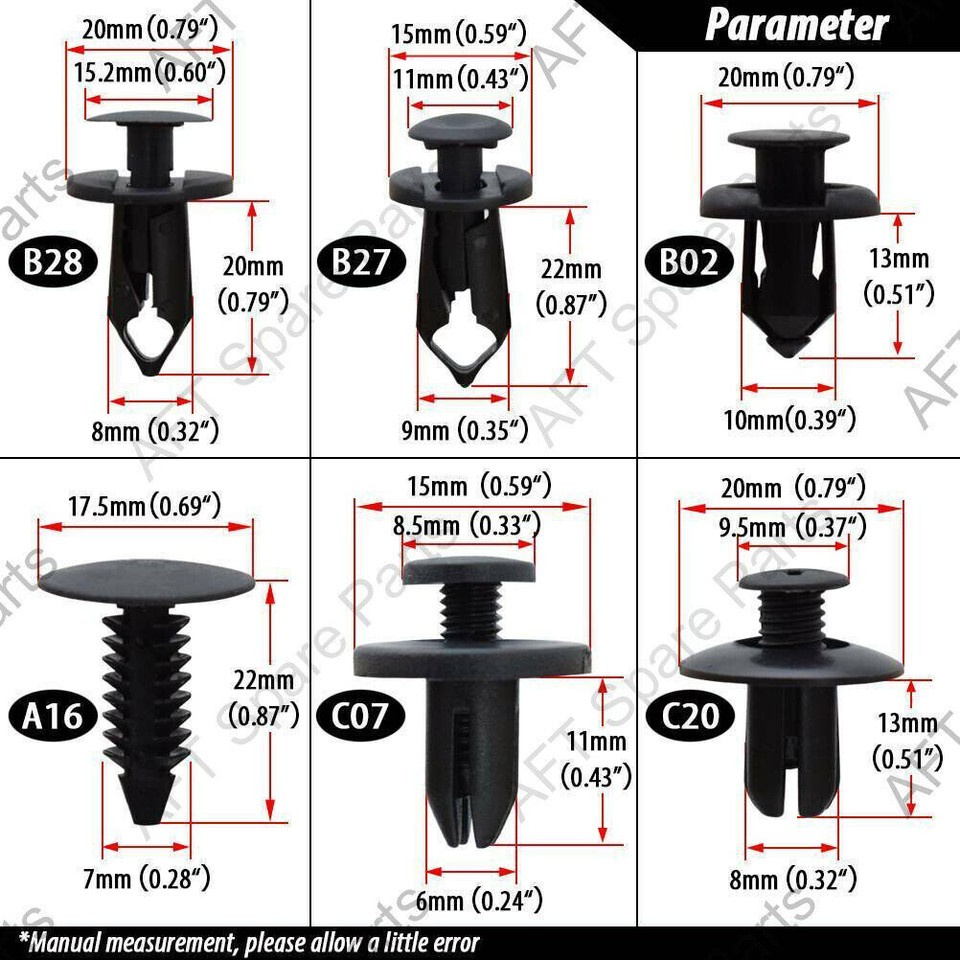 190-Piece Universal Car Retainer Clip Set - Black Plastic Push Pin Rivets For Bumper & Trim