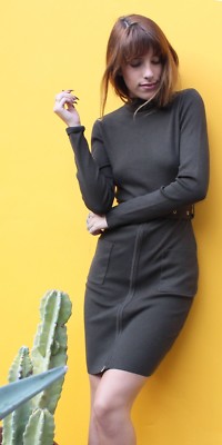 Women's Long Sleeve Fitted Bodycon High Neck Belted Dress S M L ActiveUSA D2777 | eBay Women's Long Sleeve Fitted Bodycon High Neck Belted Dress S M L ActiveUSA D2777 | eBay