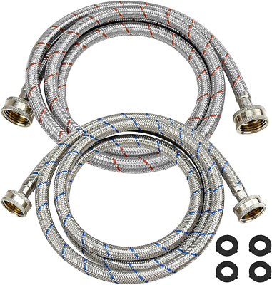 #ad 6 Ft Washer Stainless Steel Hoses Braided Stainless Steel Water Supply Line Ho $23.79