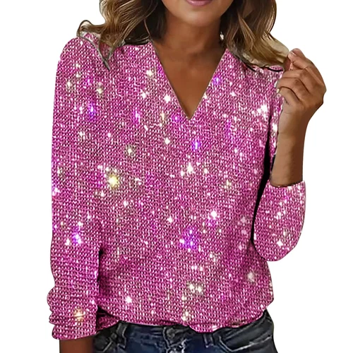 Mujeres Lentejuelas Brillo Cuello en V Prendas para el torso Damas Noche Fiesta Blusa Camiseta Talla - Imagen 35 de 45