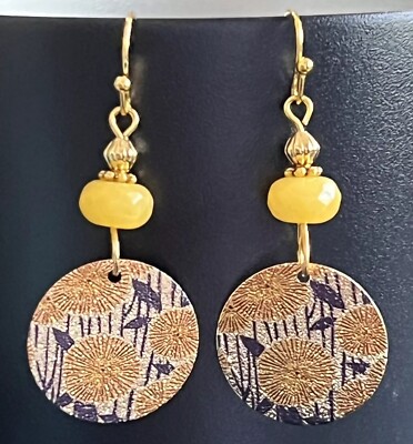 Beautiful Gold Sunflower Coin and Yellow Faceted Citrine Stone Earrings. Bloom