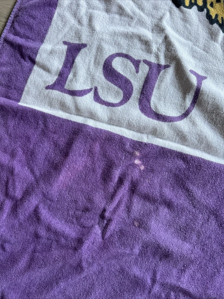 TOALHA DE PRAIA VINTAGE LSU TIGERS ANOS 80/90 USADA - Imagem 2 de 4