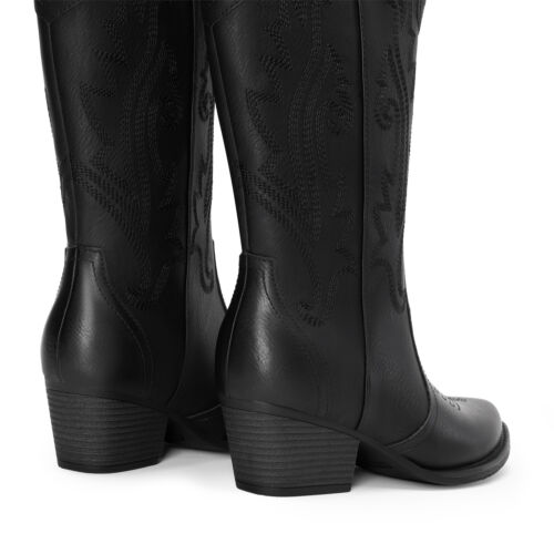 Women Western Mid Calf Boots Pointed Toe Low Heel Cowboy Cowgirls Boots - Picture 6 of 58