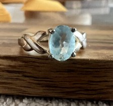 Sterling Silver 1.5 Carat. Oval Aquamarine, Solitaire Ring. Size 7 8048