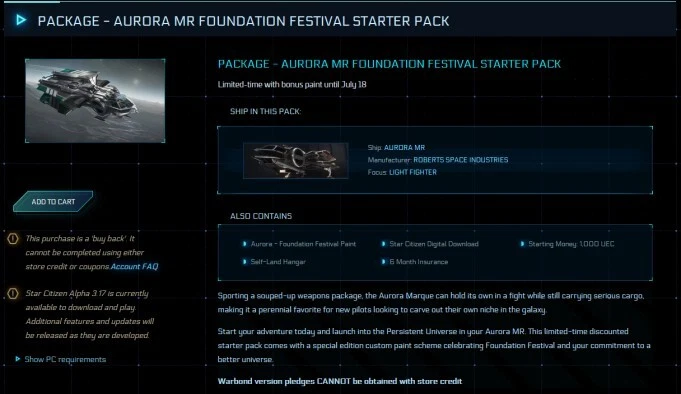STAR CITIZEN - AURORA MR FOUNDATION FESTIVAL STARTER PACK - 2942 - Photo 2/2