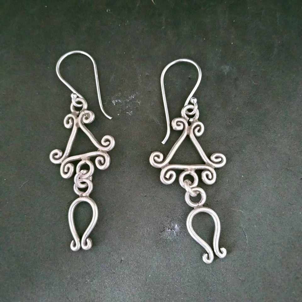 Fine 925 Silver Earrings Sterling Hilltribe Women Jewelry Chandelier #23217 - Image 2 of 4