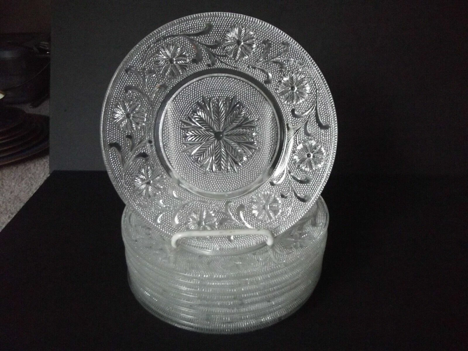 (10) Salad Luncheon Plates Pressed glass eapg Sandwich Kokomo Jenkins FIELDCREST