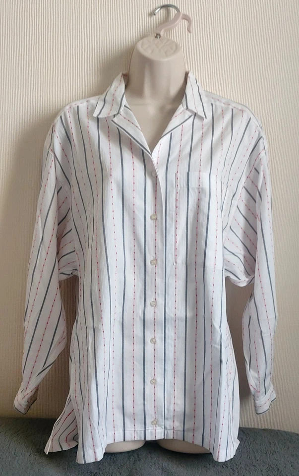 Camisa para mujer Jaeger blanca 100 % algodón manga larga rayas abotonada 36" pecho Foto 3 de 4