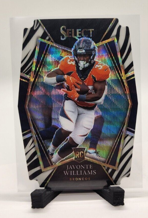 2021 Select Javonte Williams Premier Level Zebra Die-Cut Prizm SSP RC #157