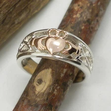 Sterling Silver & 10K Rose Gold Celtic Claddagh Ring KEITH JACK size 6 or 9.5