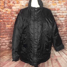 Tudor Court Black Embroidered Down Puffer Jacket Sz L