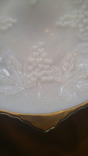 Vintage Milk Glass with Gold Trim and grapes and leaves - Picture 2 of 5