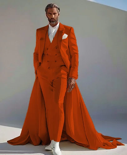 Men's suit wedding dress single breasted peak lapel cocktail long tail dress - Picture 27 of 31