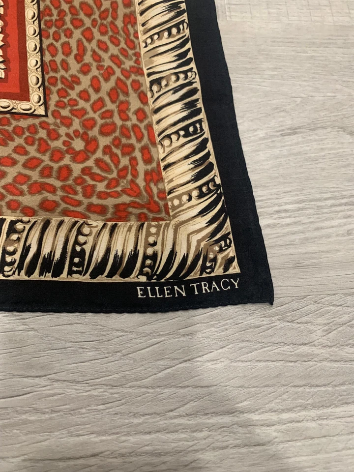 Ellen Tracy 设计师丝绸围巾方形复古 — 第 4/4 张图片