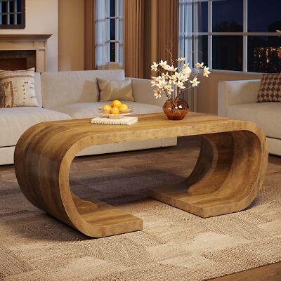Tribesigns Farmhouse Coffee Table 47'' Heavy Duty C-Shaped Center Table for Home