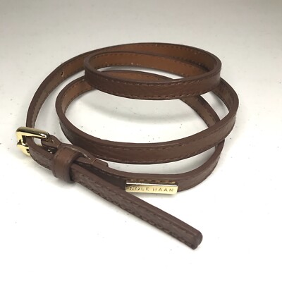 NEW Cole Haan Women\'s Brown Leather Skinny Belt Silver Buckle Contrast Stitch S Cole Haan Skinny Belts for Women for sale | eBay main image 3