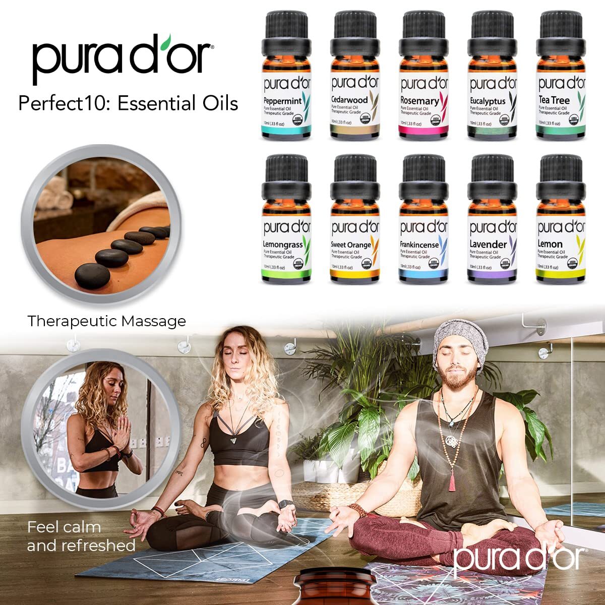 PURA D'OR Dor Perfect10 Essential Oil Set 100% Organic 10x 10ml