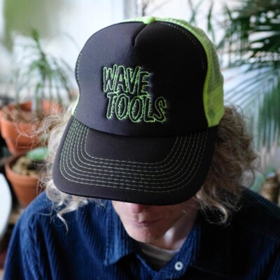 Trucker Hat Snapback Surfer Wave Tools Black and Neon Green
