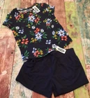 Old Navy Girl 12-18 Month Outfit. Navy Blue Floral Shirt & Navy Blue Shorts. Nwt