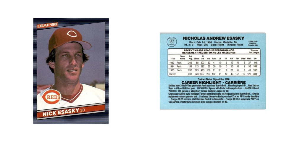 Nick Esasky 1986 Leaf #162 Cincinnati Reds Baseball Card NM - Image 3 of 3