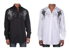 New Men's Casual Cotton Embroidered Western Shirt Color Black, White, Red, Blue