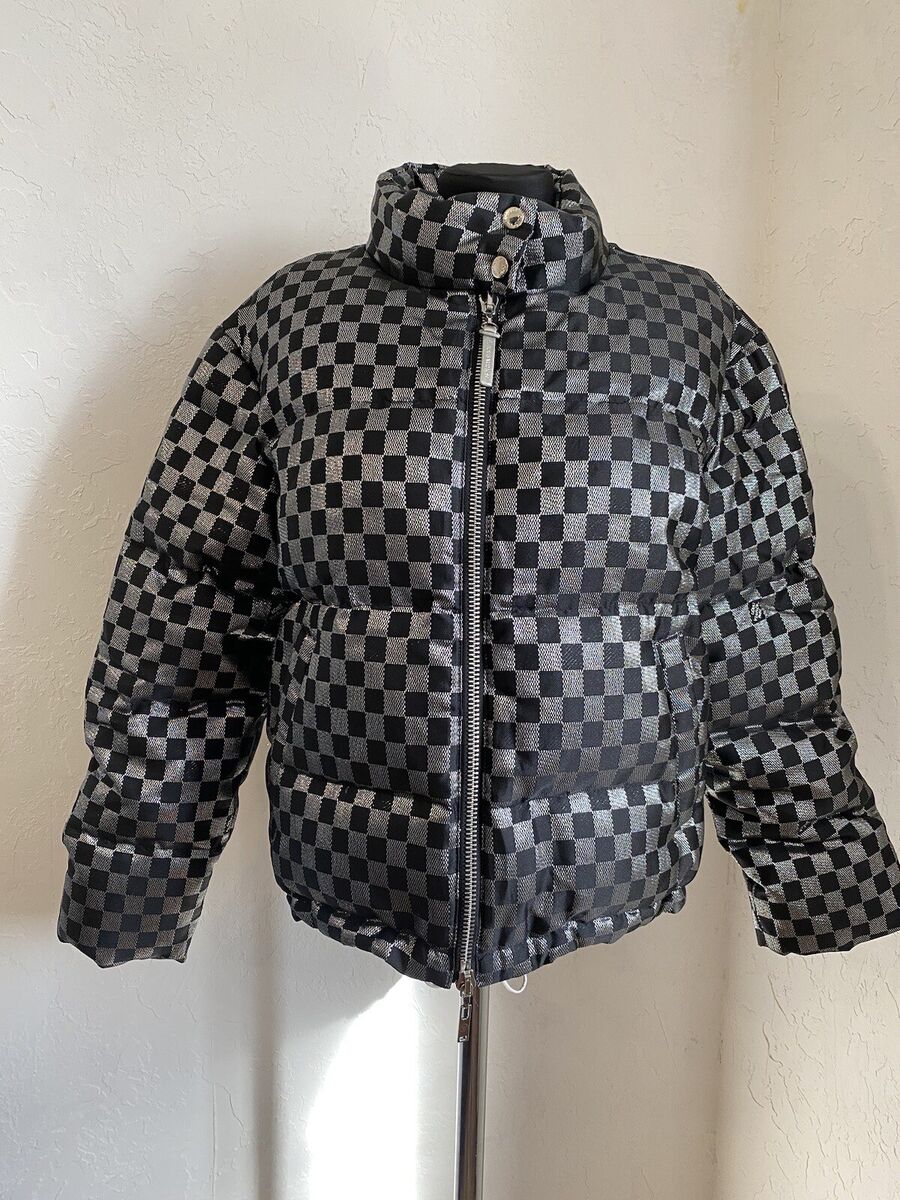 LOUIS VUITTON LV lurex damier black short down puffer jacket LOUIS VUITTON LV lurex damier black short down puffer jacket