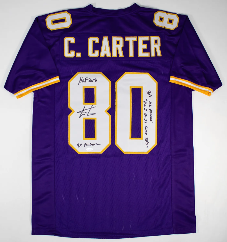 Cris Carter Autographed Signed Minnesota Vikings / Custom Jersey (JSA) 