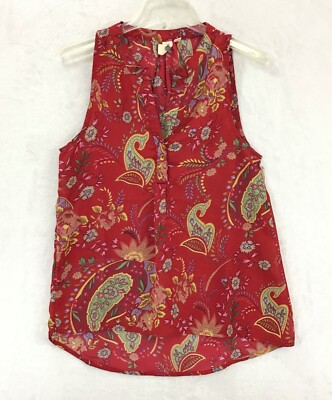 Let It Be / Paisley Print Hi-Low Split Neck Sleeveless Chiffon Blouse / Size M