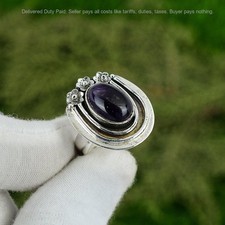 Sterling Silver Oval Star Amethyst Gemstone Wedding Boho Stackable Ring Jewelry