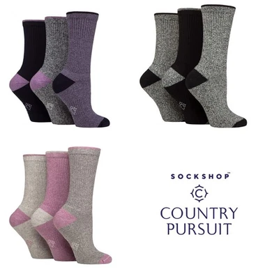 Water Repellent Socks Women's Boot Walking Hiking 3 Pair Cotton- Country Pursuit