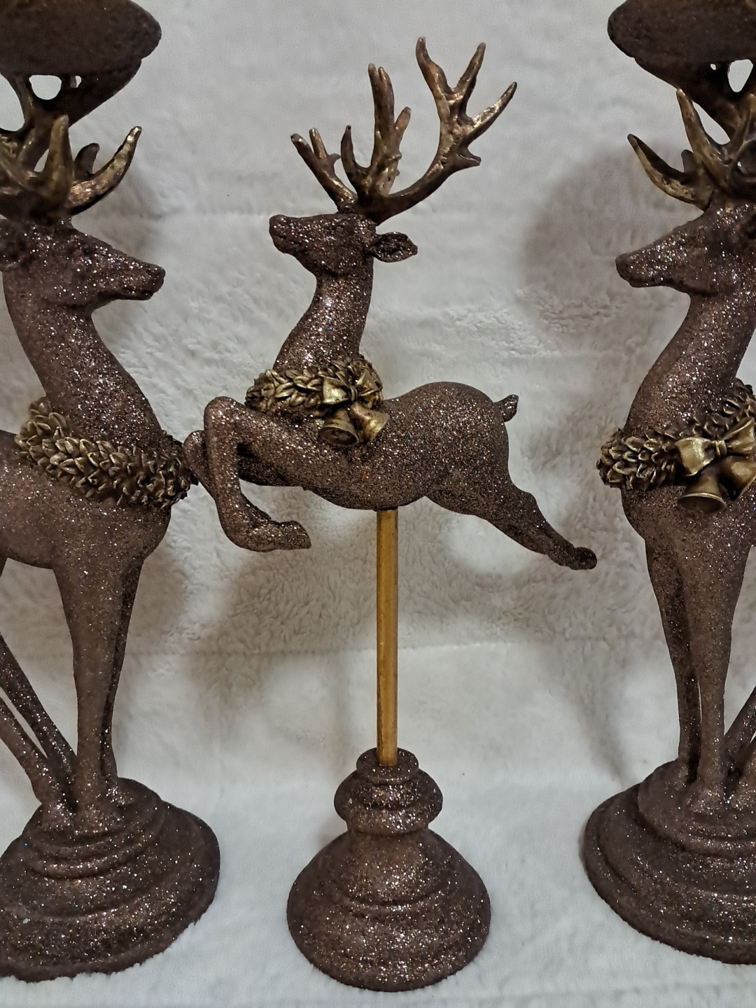 Melrose International Christmas Reindeer Glitter Bronze Candle Holders Statue 