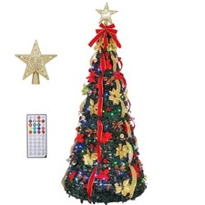 Pop-Up Pre-Decorated Artificial Christmas Tree Folding Holiday Decor 6ft/ 7ft