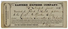 1875 Eastern Express Company Receipt Newport to Lincoln Nebraska Boston Mass