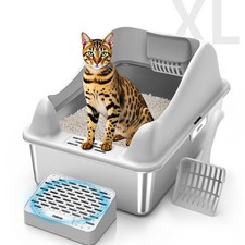 XL Stainless Steel Cat Litter Box with Lid Pedal Scoop 23.6x15.8in