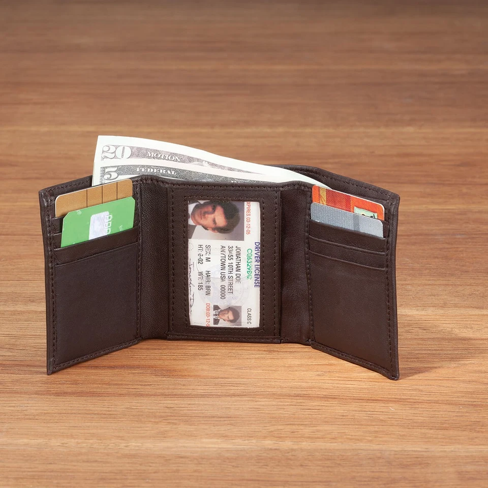 Genuine Leather Embossed RFID Trifold Wallet, Brown - Image 2 of 4