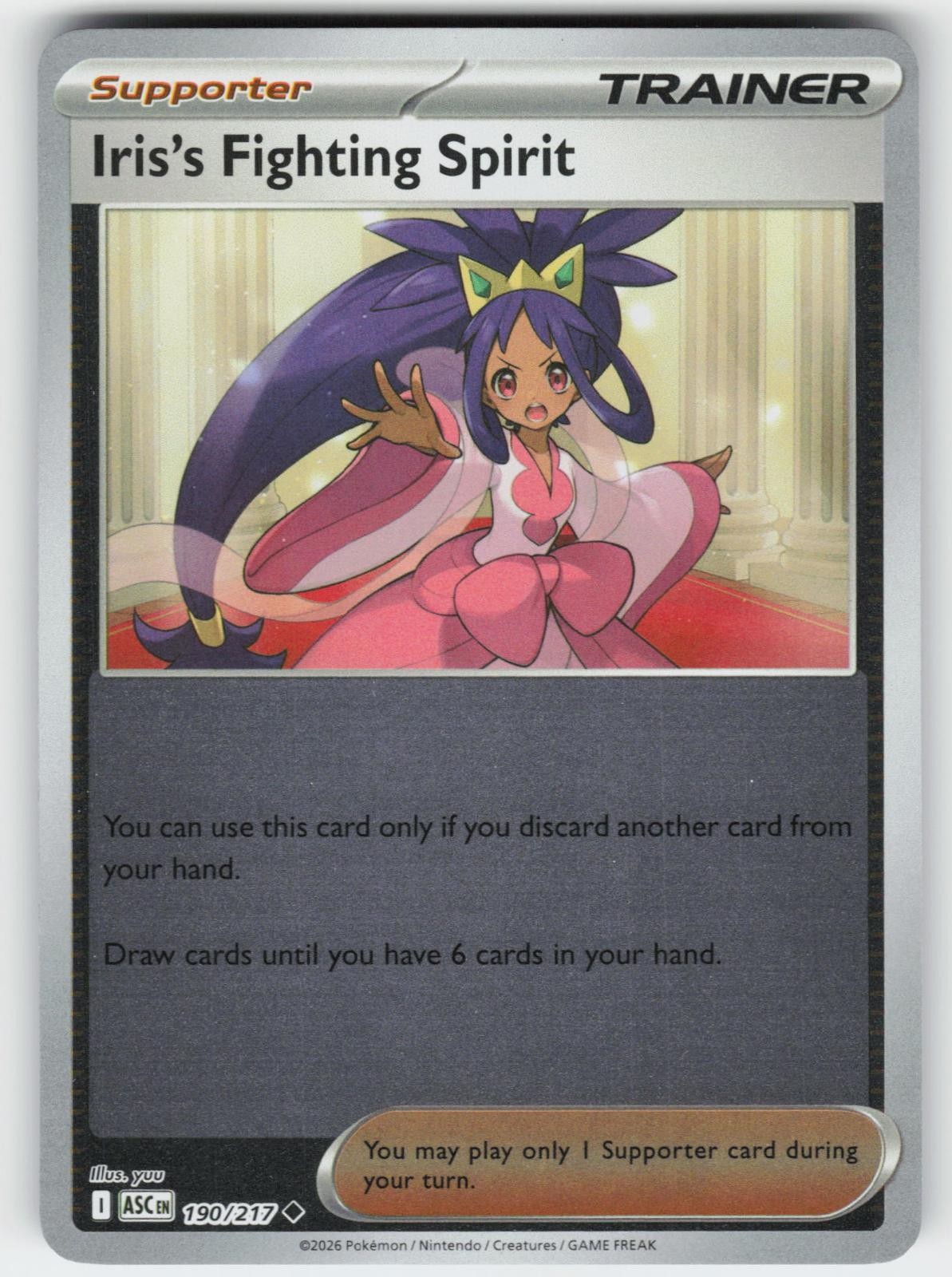 Iris's Fighting Spirit 190/217 Uncommon Ascended Heroes Pokemon Reverse Holo NM