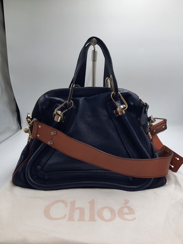 Chloe Paraty Navy Colour Crossbody Shoulder Handbag Leather Large Size. - Picture 2 of 19