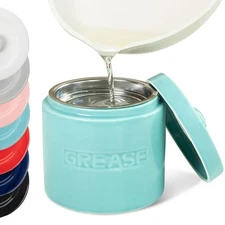 Bacon Grease Saver with Strainer - 32oz Ceramic Container for Kitchen Holds B...