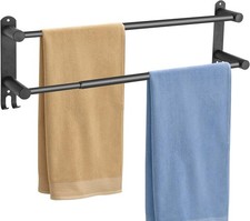Double Towel Bar Adjustable 16-28 in Matte Black for Bathroom Racks