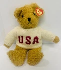 Ty Vintage 1992 Baby Curly 12" Brown Teddy Bear With White USA Knitted Sweater