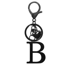 Heart Initial Letter Keychain, Stainless Steel Keyring Backpack Charm, Black B