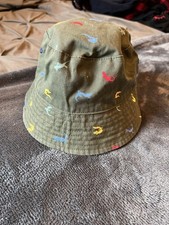 Infant Boys Olive Bucket Hat W/Lizards  Blue Lining One Size