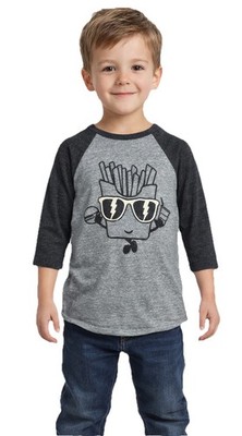 Pixie Lane Boys Size 4 Gray Raglan Shirt 3/4 Sleeve Graphic Tee Fries Cool