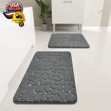 Bathroom Rugs Mat Set 2 Piece Dark Grey, Memory Foam Bath Mats Sets, Non Slip Wa