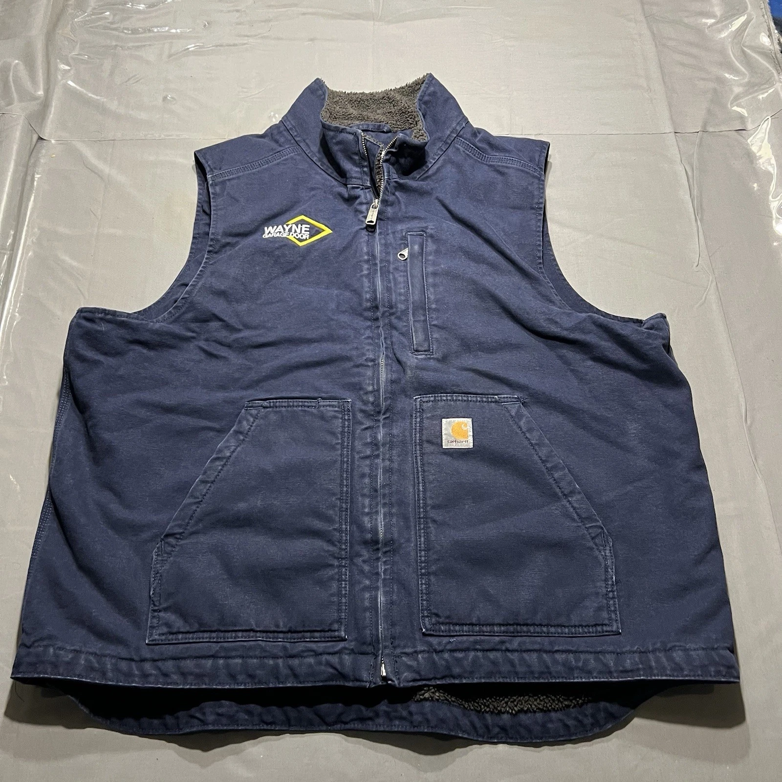 Carhartt Duck Canvas Sherpa Lined Vest Mens XL Navy Workwear 104277 Full Zip