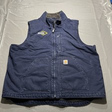 Carhartt Duck Canvas Sherpa Lined Vest Mens XL Navy Workwear 104277 Full Zip
