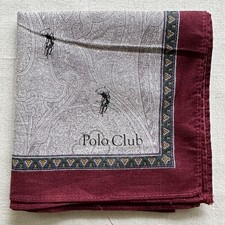 VTG Handkerchief Cotton Gray Paisley Flourish Monogram Border Red Pocket Square